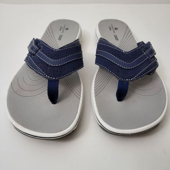 CLARKS Brinkley Jazz Flip Flop Women 9 Navy Blue Adjustable Strap Comfort Sandal - Picture 2 of 7